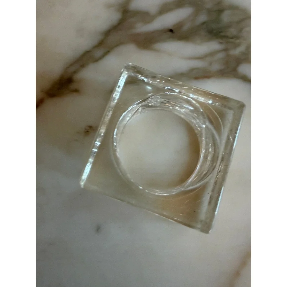 Clear Glass Square Napkin Ring Holder Textured Interior